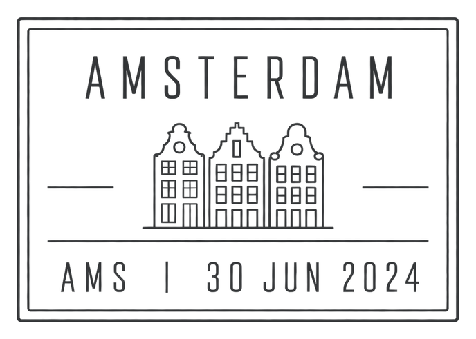 Amsterdam, AMS, 30 JUN 2024 travel stamp