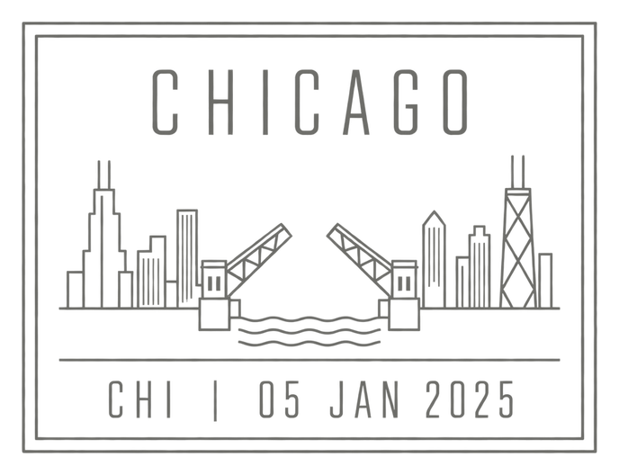 Chicago, CHI, 05 JAN 2025 travel stamp