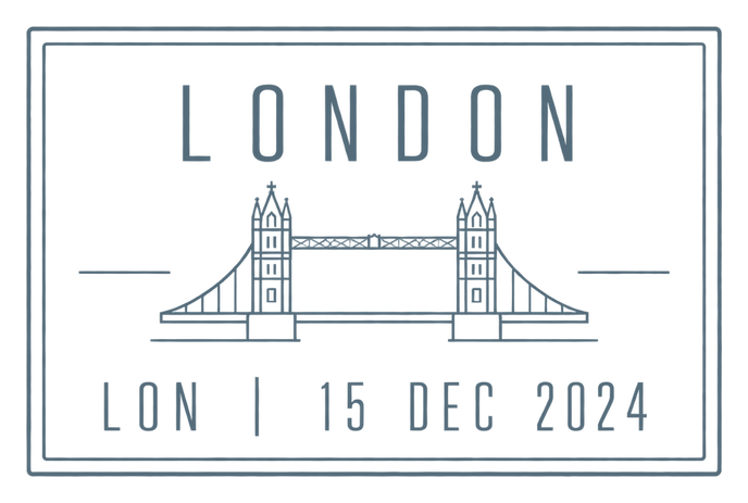 London, LON, 15 DEC 2024 travel stamp